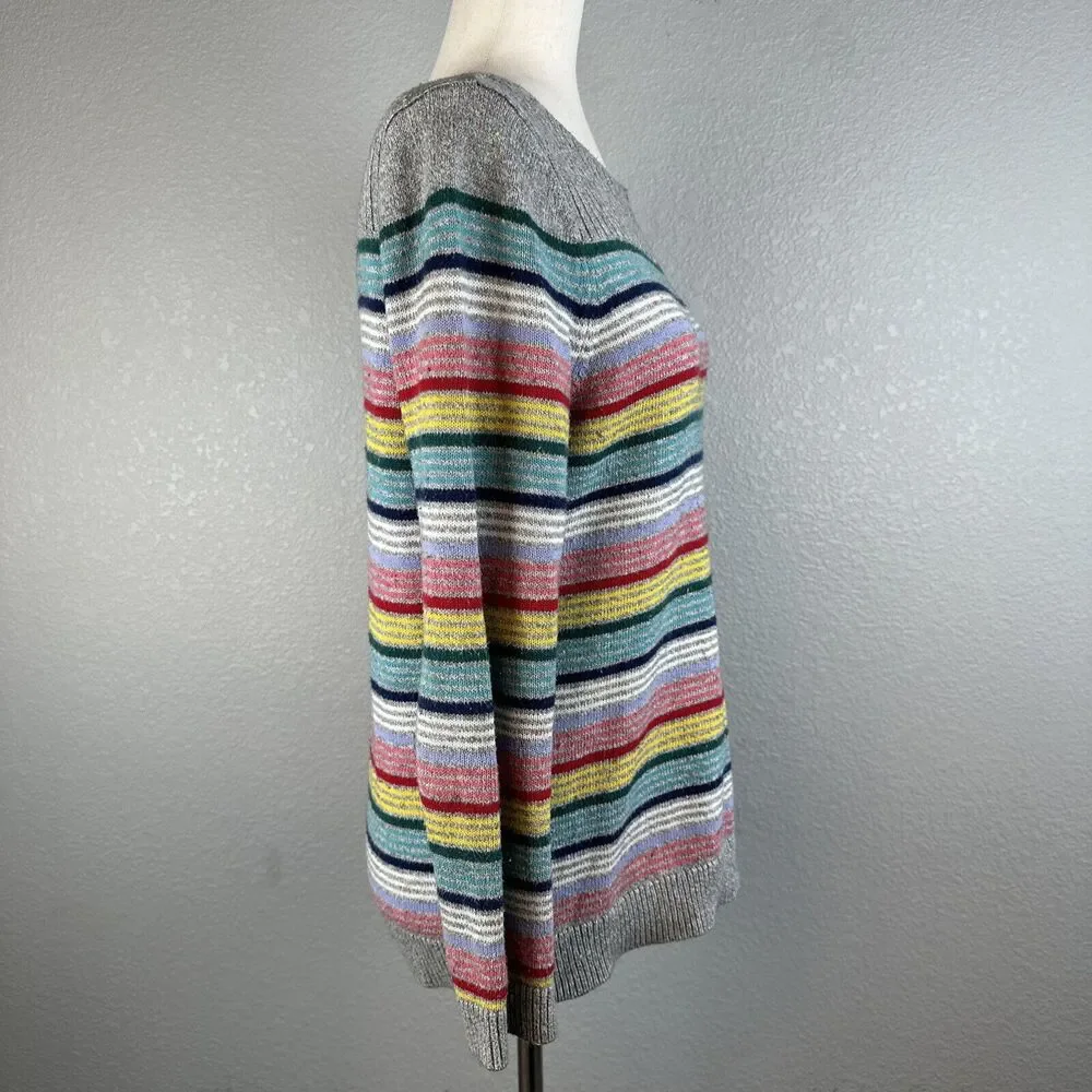 Talbots Womens Boatneck Rainbow‎ Stripe Pullover Sweater M Medium